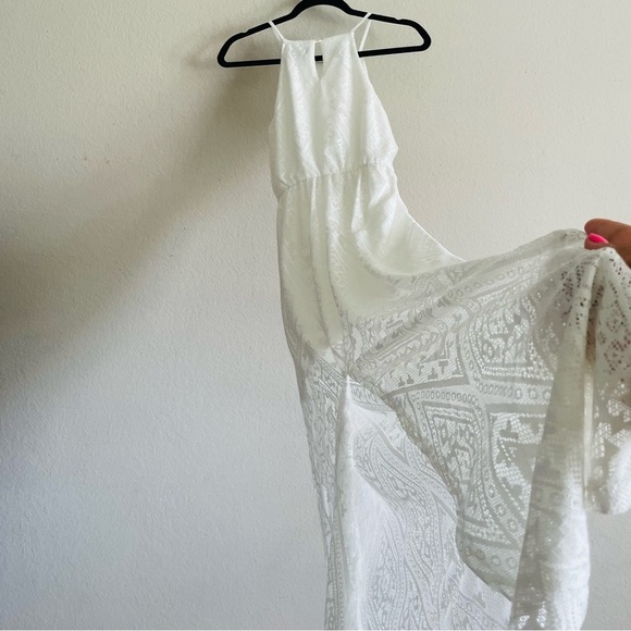 Lily Rose White Halter Maxi Sundress size S summer casual beach lace back slit - Picture 10 of 11
